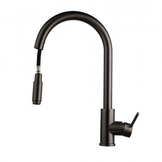 Gooseneck Gunmetal Grey 360° Swivel Pull Out Kitchen Sink Mixer Tap Solid Brass